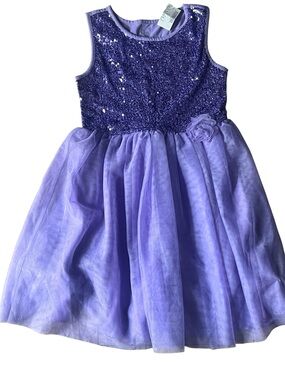 The Children's Place Girls Purple Sequin Tulle Party Dress Size L 10/12 NWT